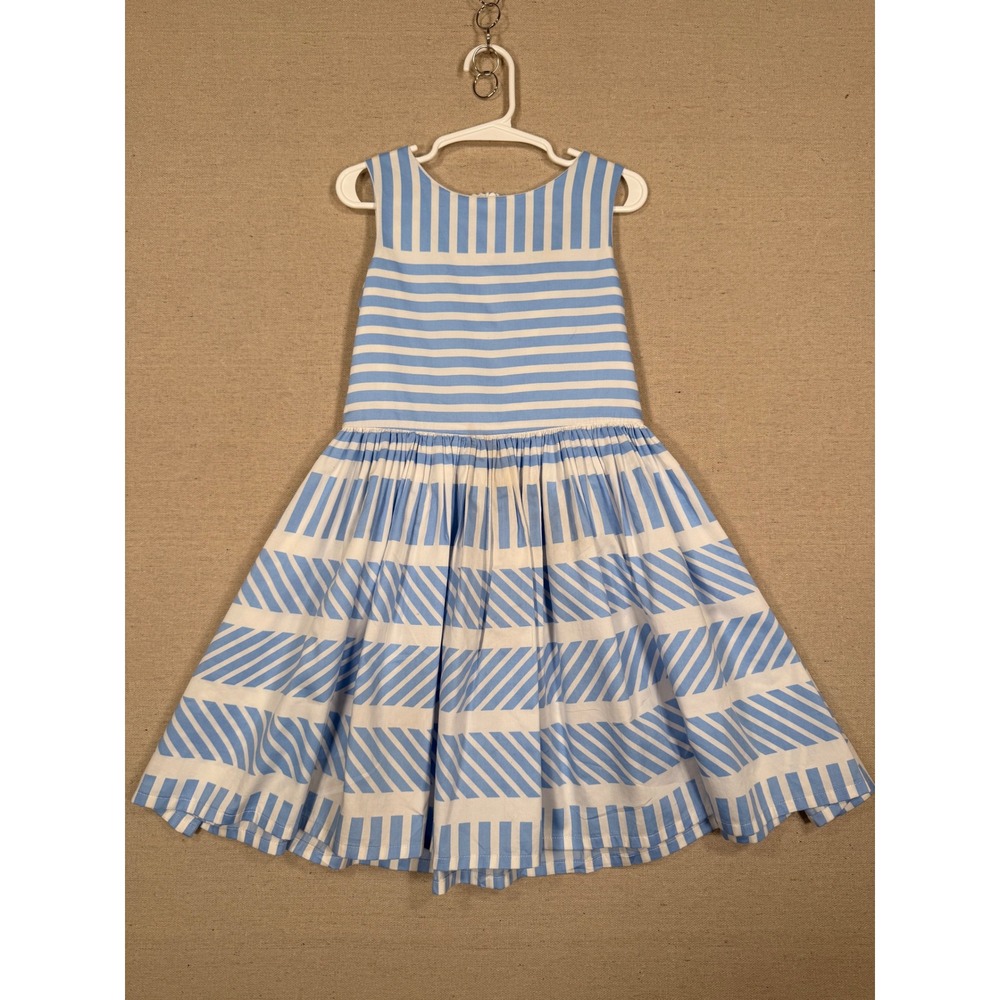 Lands End Girls Blue White Striped Sleeveless Cotton Fit Flare Dress Size 5